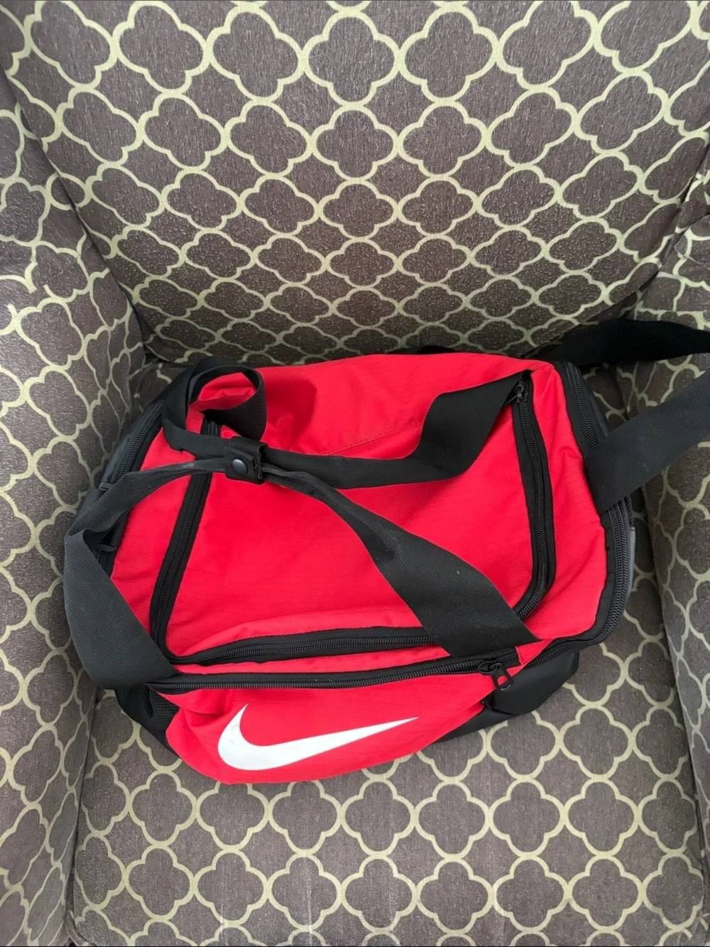 Nike Red and Black Gym Duffel with White Swoosh